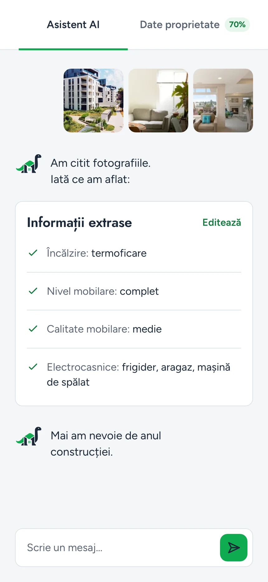 Asistentul după trei fotografii, cu informațiile extrase.